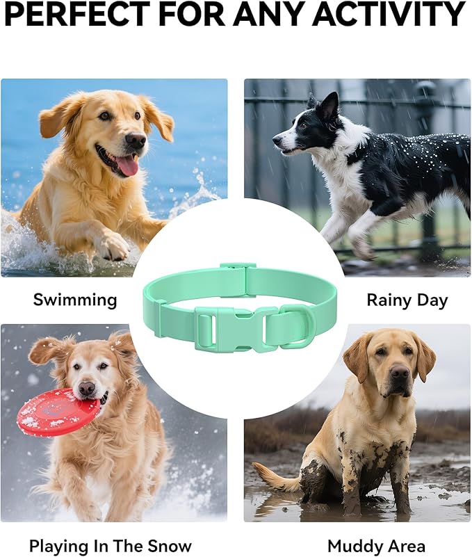 Waterproof Dog Collar, Rubber Adjustable Collars with Quick Release Buckle, Odor-Resistant, Easy to Clean Pet Collars for Small Medium or Large Dogs (Turquoise, L 15.4-24.8 inch)
