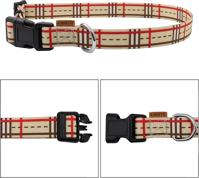 Dog Collar, Cute Stripe Pattern, Soft and Adjustable Collar with Quick Release Buckle (XS (Neck 9-13", Width 3/8"), Stripe Cream)
