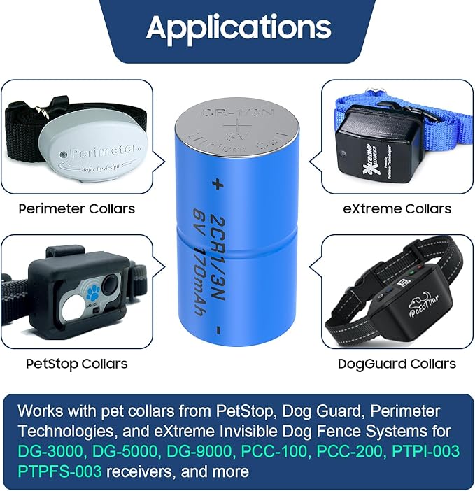 2CR1/3N 6 Volt Dog Collar Receiver Battery for Extreme PTPIR-003, PTPFS-003 Series Receiver, Pet Stop PCC-100/200 Series Receiver, Dog Guard DG-3000/5000/9000 Series Receiver 4 Batteries