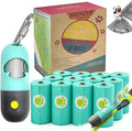 Dog Waste Bags Holder with LED Flashlight Doggie Poop Bags Dispenser with 13 Rolls Leak-Proof Pet Trash Bags Rechargable USB Cable (Mint Green)