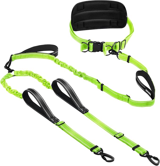 Hands Free Dog Leash, Waist Bungee Leash for 2 Large Dogs, 6-8ft No-Tangle Heavy Duty Leashs(50-120 lbs)