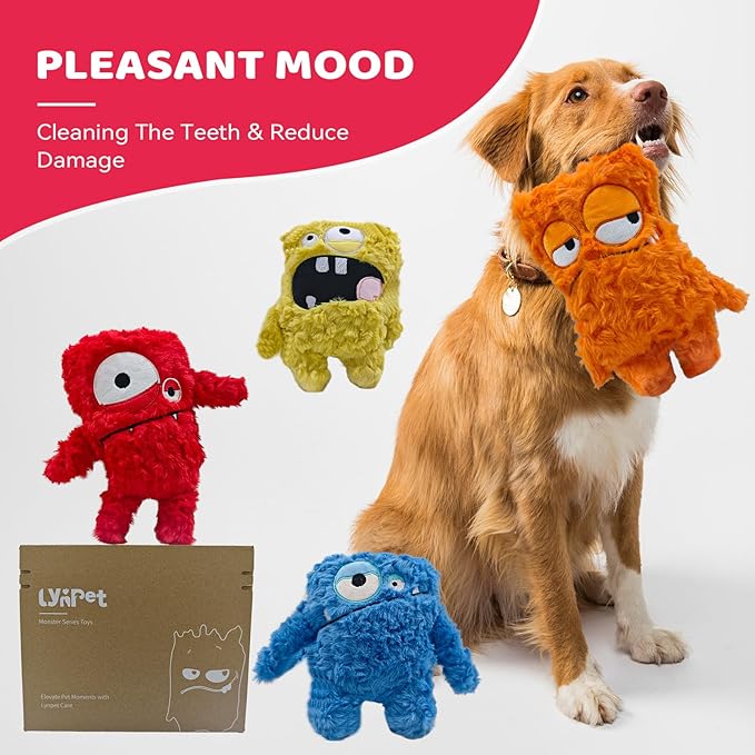 Monster Plush Squeaker Dog Toy Surprise Box - Crinkle Stuffed Animal for Small & Medium Dogs - Interactive Play & Cuddling Gifts - Keep Them Busy