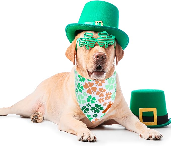 ADOGGYGO St. Patrick's Day Dog Bandana, Green Shamrock Scarf, Multi Size Offered, Saint Patrick Day Bandanas for Medium Large Dogs (Large)