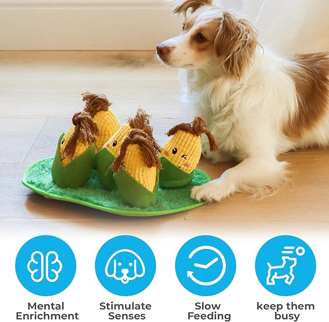 Dog Toys Plush with Squeaky & Treat Hiding Features - Mental Stimulation Enrichment Toy for Large Breed Dogs - Machine Washable Slow Feeder to Keep Dogs Busy，Corn Maze