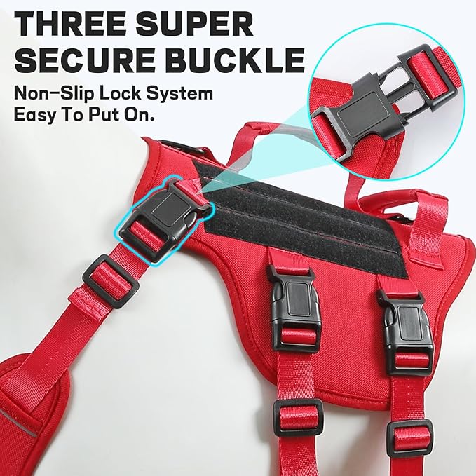 Escape Proof Dog Harness,Soft Padded Full Body Pet Harness,No Pull Tactical Working MOLLE Vest with 4 Pet Patches,Service Dog Vest Harness for Large Dogs Walking Hiking Training