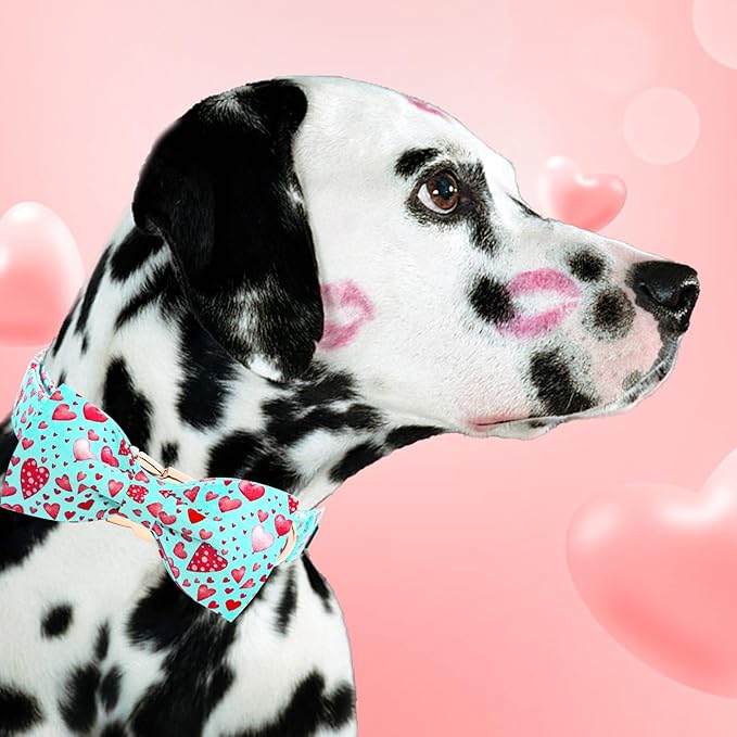 Elegant little tail Valentine's Dog Collar, Cute Pink Heart Pet Collars with Bow Soft Dog Collar Female or Male Adjustable Cotton Pet Collars for Small Medium Large Dogs