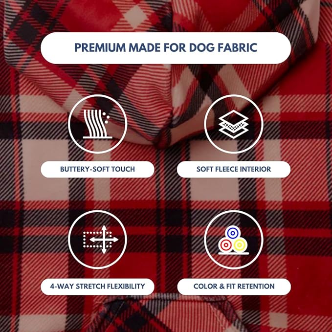 Spark Paws Dog Hoodie – Premium Dog Sweater for Small, Medium, and Large Dogs | Warm Outfits for French Bulldogs, Pitbull, Puppy, Winter Jacket Alternative - Red Plaid, 3XL