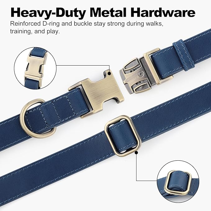 Plutus Pet Genuine Leather Dog Collar – Adjustable Pet Collar with Quick Release Metal Buckle, Soft Real Leather for Small Medium Large Dogs, Heavy Duty & Skin-Friendly (Royal Blue, M)