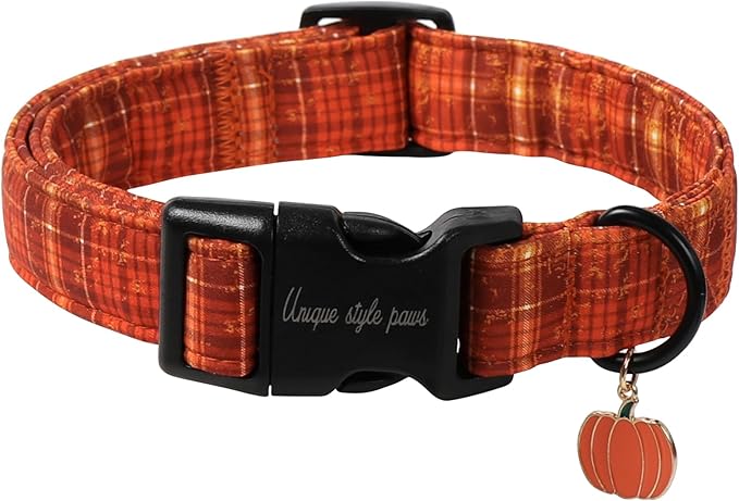 Unique style paws Dog Collar Plastic Buckle with Pendant Colorful Orange Brown Grid Puppy Collars for Small Medium Large Boys Girls Dogs