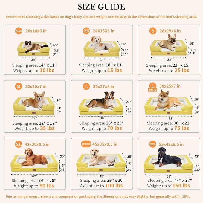 Comfort Expression Orthopedic Dog Bed for Large Dogs 36x27 Inch, Waterproof Egg Crate Foam Large Pet Bed with Removable Bolsters, Dog Couch with Washable Cover & Non-Slip Bottom, Spicy Mustard