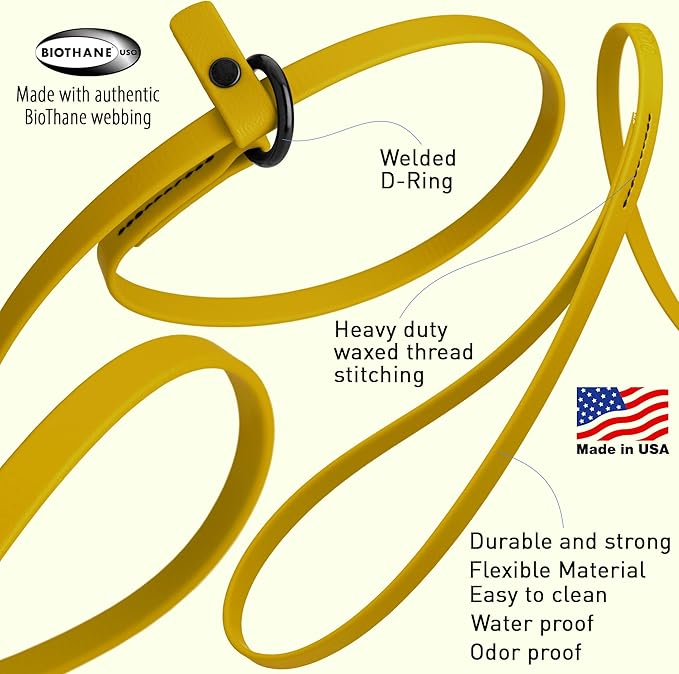 Dogline Biothane Slip Dog Leash - for Small, Medium and Large Dogs - Odor Free Slip Lead, Heavy Duty and Durable Material Kennel Lead - Treasure Gold - 7ft L x 1/2in W