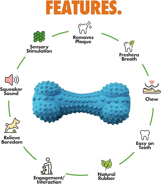 Max Fusion Made with Nike Grind, Arlee Rubber Bone Dog Toy, Dog Toys for All Dogs, Blue Durable & Natural Rubber Chew Toy for Play, Fetch, Tug & Chewing, Large, 1 Count