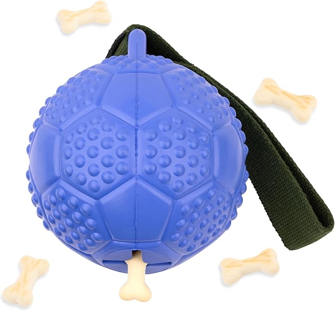 Eco Rubber Chuck & Treat Soccer Ball - Blue - Long Lasting Dog Chew Toys for Aggressive Chewers Strong Dog Toy for Dogs Durable Puppy Toys