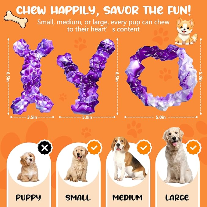 3 Pack Tough Dog Chew Toys for Aggressive Chewers - Bacon Flavored, Suitable for Small Medium Large Dogs, Almost Indestructible Toys to Keep Them Busy & Teething Cleaning