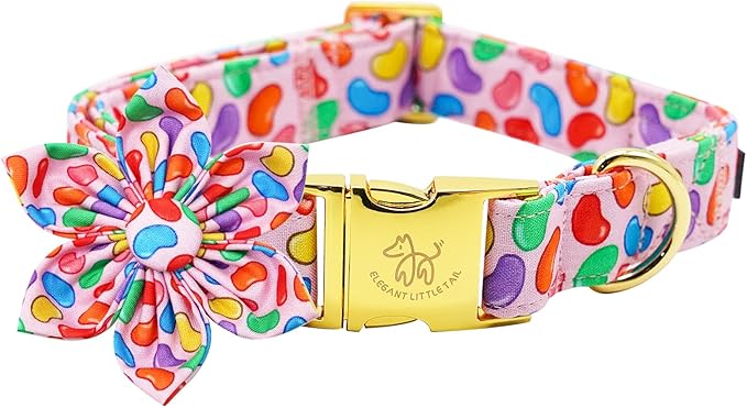 Elegant little tail Easter Dog Collar, Colorful Candy Print Dog Collar with Flower Blue Boy Girl Pet Gift Puppy Flowers Adjustable Pet Collars for X-Large Dogs