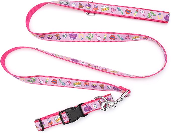 THE WORTHY DOG Collar for Large Dogs, Adjusts 15-21 inches, Durable Nylon Webbing, Quick Release Buckle, Fashionista Pattern, Pink, Large