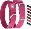 Leather Dog Collar with Airtag Holder - Apple Air Tag Dog Collars - Soft Tracking GPS Pet Collar for Small Medium Large Dogs Breed Puppy (Pink, XL, 19"-24" Neck Fit)