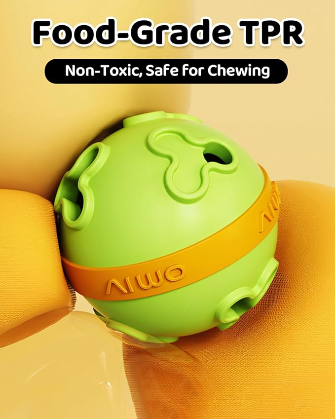 Interactive Dog Treat Dispenser Clover Ball Bite Resistant TPR Puzzle Feeder for All Dog Size Fun Bounce Fetch Toy with Dual Holes, Washable Pet Enrichment Chew Toy for Boredom Relief & Slow Blue
