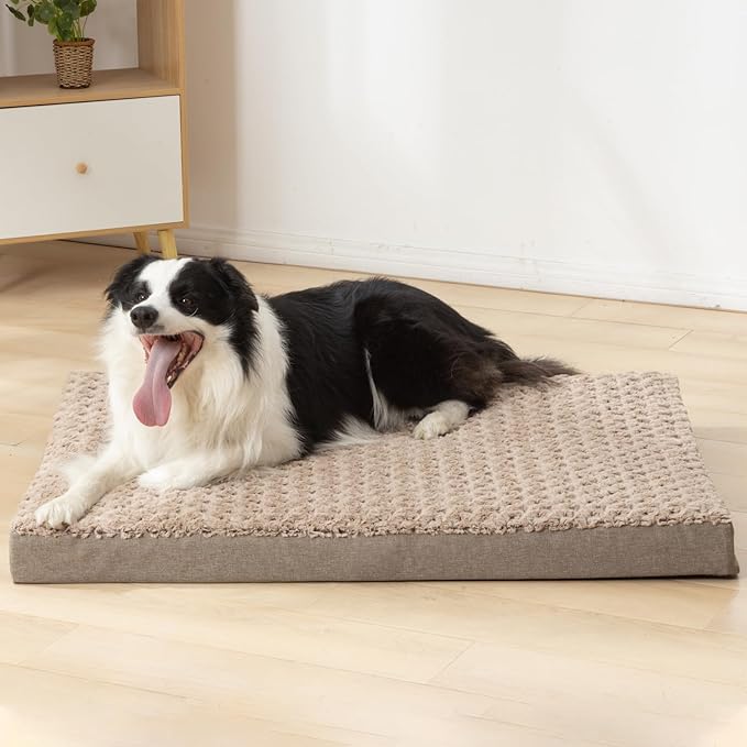 KHONSU PET Dog Bed Mat Plush 4in Orthopedic Pad for Large Dogs up to 110 lbs Waterproof Removable Cover Machine Washable for XXL Dogs