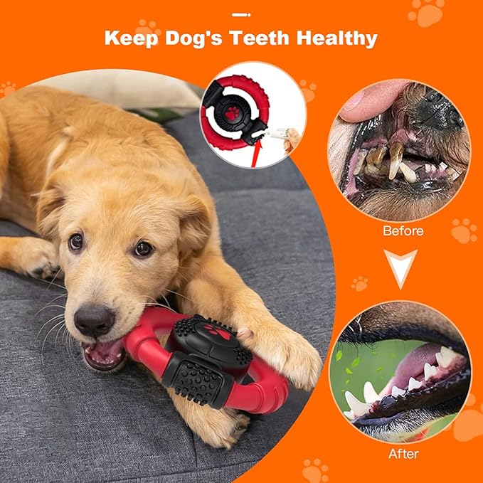 Chew Toy, Nylon Rubber Steering Wheel Shape Indestructible Dog Squeaky Toys for Small，Large and Medium Dogs, Dog Teeth Cleaning, Milk Flavor, 5.9 inches