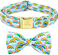 Tunkoo Pride Dog Collar with Rainbow Bow Tie for LGBTQ, Metal Buckle Pet Collar Adjustable Cotton Collar for Small Medium Large Boys Girls Dogs, M