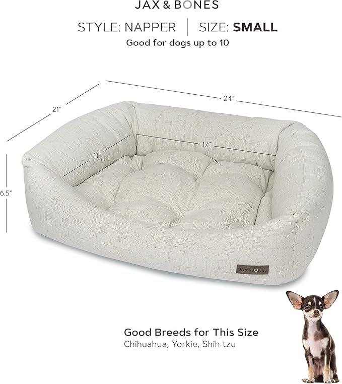 Jax & Bones Dog Napper - Lark Graphite Machine Washable Bed for Dogs - Extra Heavy Duty Bolstered Sides - Small Grey Dog Mat | 24 x 21 Inches