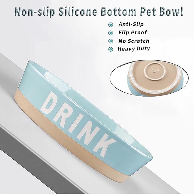 10" Non-Slip Ceramic Dog Bowl, 71 Oz Heavy-Duty Dog Food/Water Dish, Pet Feeding Bowl for Medium-Sized Dogs and Large Breeds, Porcelain Pet Feeder Bowl, Microwave and Dishwasher Safe, Lake Blue