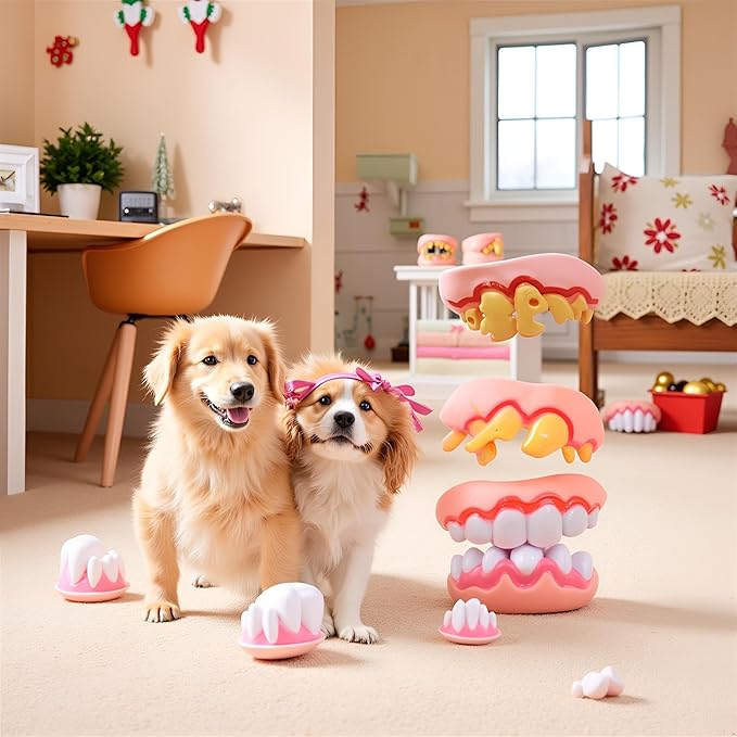 A Set of 8pcs Spoof Teeth Fake for Dogs,Funny Silicone Teeth Braces,Creative Fake Chew Toys, Easy to Apply Dog Toy,Interactive Toys,Dog Christmas Costume Suitable Accessories