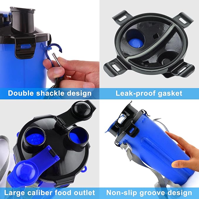 Dog Travel Water Bottle Collapsible Bowls, 2 in 1 Pet Food Container with Collapse Bowls, Outdoor Portable Water Bowls for Walking, Traveling, Camping and Hiking (Blue)