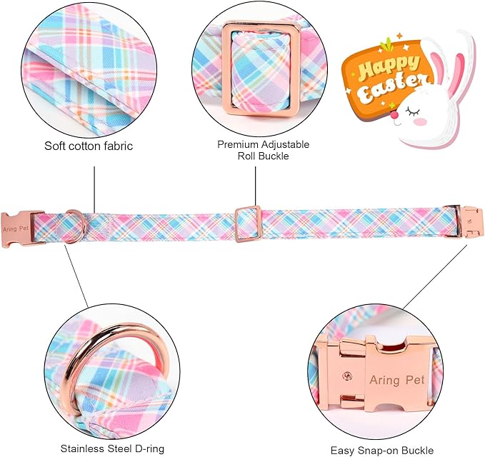 ARING PET Easter Dog Collar with Bow, Cute Pink Sailor Bowtie Pet Collars with Metal Buckle for Puppy Small Medium Large Boy Girl Dogs-XS