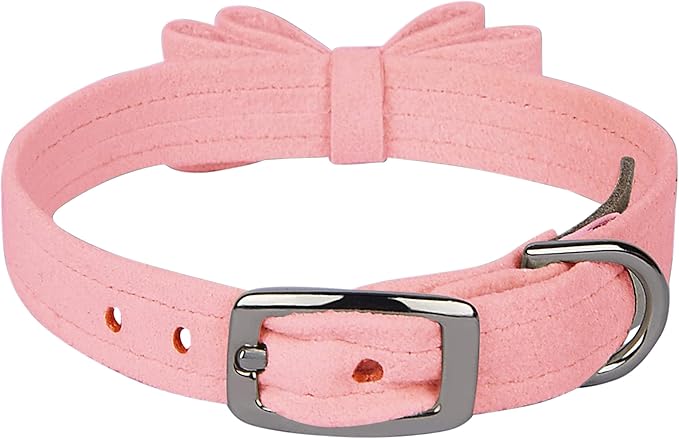 Susan Lanci Designs Ultrasuede Premium Dog Collar with Big Bow, Puppy Pink, Medium