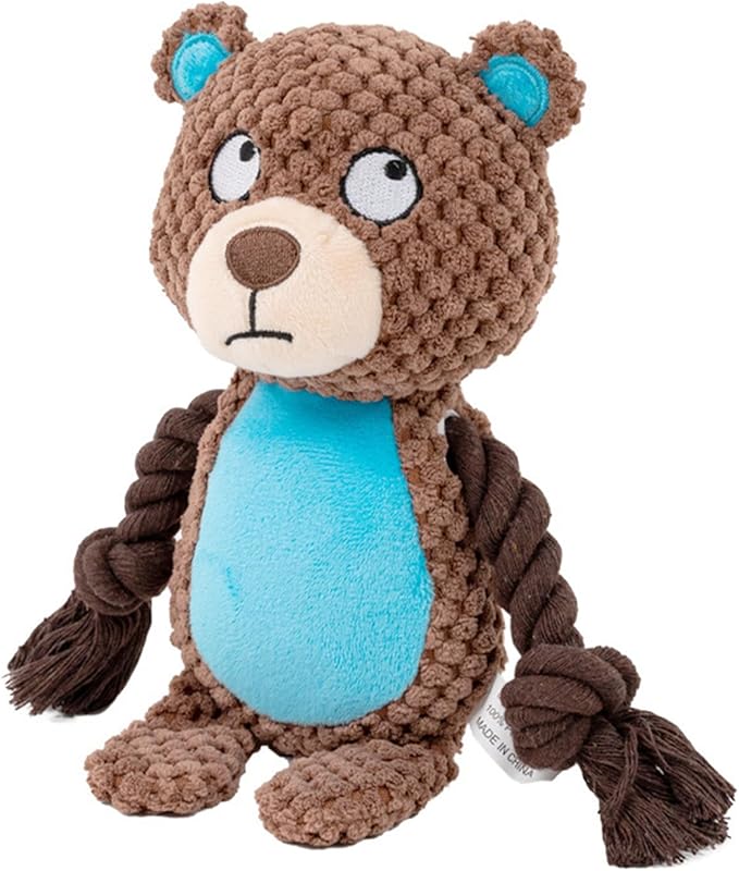 Plush Dog Chew Toys,Squeaky Dog Toys for Aggressive Chewers, Stuffed Animals Dog Toys for Small Medium Large Dogs to Keep Them Busy Puppy Teething Toys（Bear）
