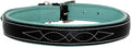 Exion Geniun Leather Dog Collar Designer Stitched Soft Leather Padded- Suitable for Small Medium Large X-Large Dogs for Walking Running- Black with Sky Blue Padding