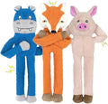3 Pack No Stuffing Dog Toys Crinkle Squeaky Interactive Plush Dog Toy, not for Aggressive Chewers, to Keep Them Busy,Furry Friend Teething,Shape Orange Fox Pink Pig Blue Hippo