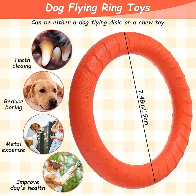4 Pack Dog Toy Training Ring, 7.48” EVA Dog Toy Ring, Durable Chew Flying Rings for Large Medium Puppy Training, Floating Pull Fetch Toys for Aggressive Chewers, Chewing Cathing Form Toys