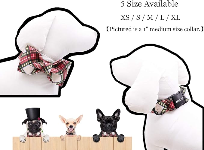 ARING PET Christmas Dog Collar Bowtie, Cute Red Green Xmas Holiday Pet Collars with Bow for Puppy Small Medium Large Boy Girl Dogs-S