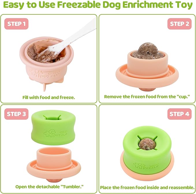 Puzzle Feeder Interactive Dog Enrichment Toy, 4 Freezable Silicone Cups, Slow Feeder Dishwasher Safe, Reduces Anxiety and Mental Stimulation, Pink