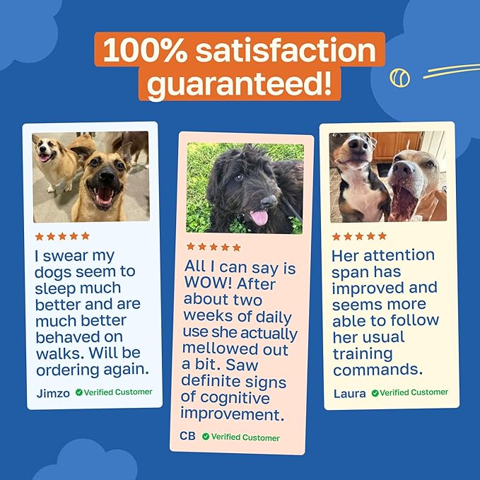 Happy Paws Cognitive Supplement for Dogs, Chicken Soft Chews with Taurine, Spirulina, CoQ10 & Vitamins B1, B3, B12, Supports Cognitive Function, Memory and Focus, Chews for Small to Large Dogs