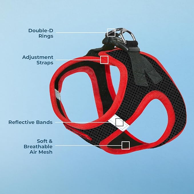 Best Pet Supplies - All Weather Mesh/Plush, Reflective, No Pull Harness for Small, Medium Dogs, Cats - Secure with Hook & Loop Fastener, Buckle, Double D-Rings - Black/Red Trim, M