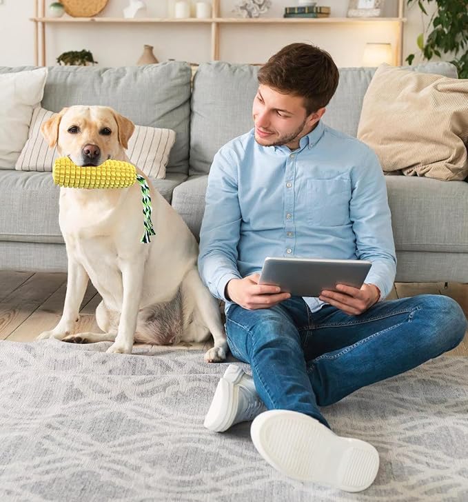 16 CM Corn Dog Toy, Durable Toys for Aggressive Chewers, Rubber Dog Squeaky Toys, Puppy Teething, Puppy Toy to Keep Them Busy for Small Medium and Large