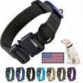Heavy Duty Tactical Dog Collar Adjustable Nylon Pet Collars Quick Release Buckle with 2 D-Rings Patch for Medium, Large Dogs (Black, Size L)