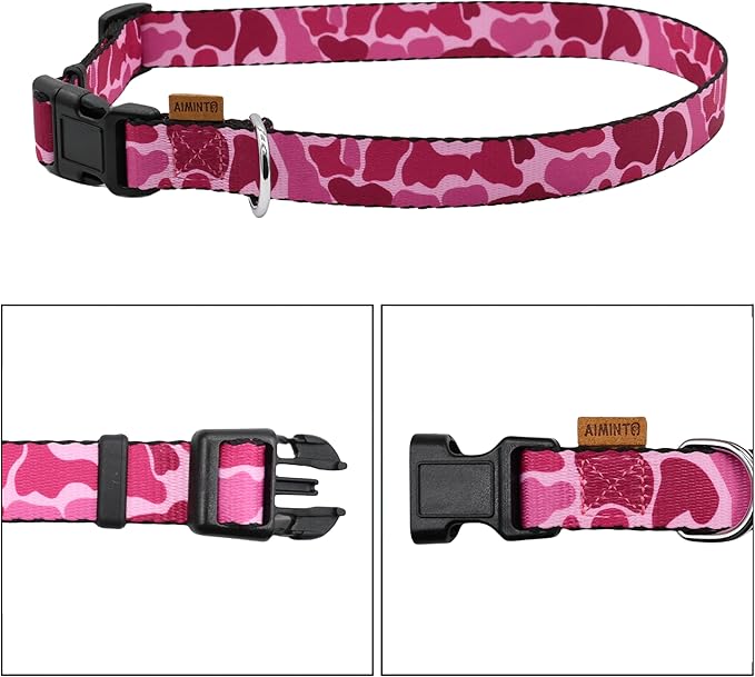Dog Collar, Cute Camouflage Pattern, Soft and Adjustable Collar with Quick Release Buckle (XS (Neck 9-13", Width 3/8"), Camouflage Pink)