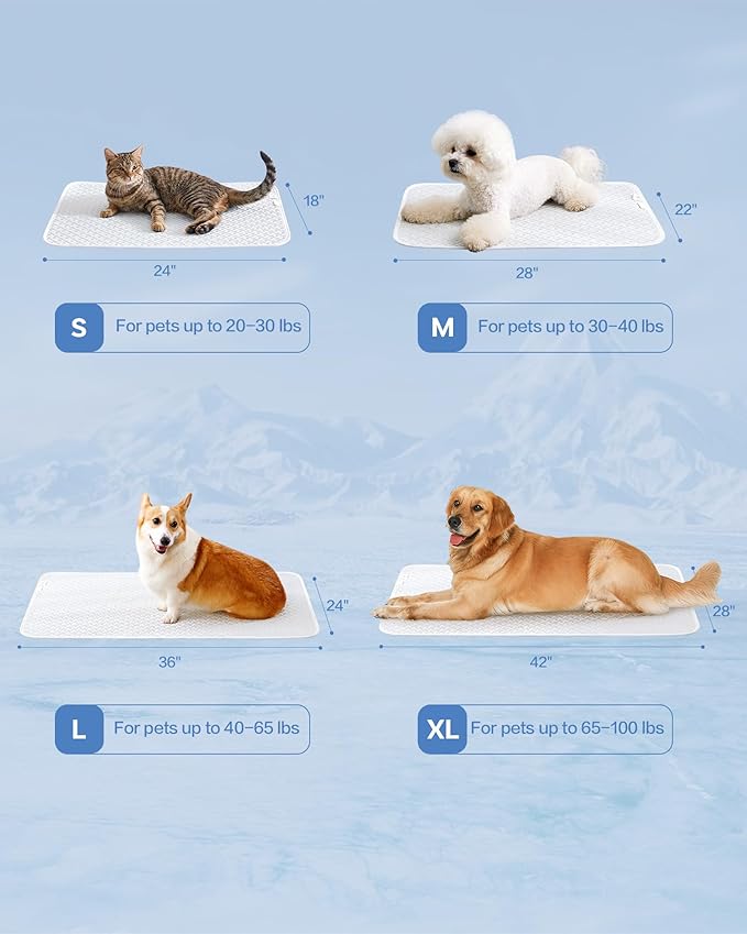 Dog Cooling Mat - Instant Cooling Pet Bed for Dogs & Cats, 6-12°F Drop, Non-Toxic & Machine Washable, Anti-Slip Bottom, Cool Mat for Indoor & Travel Use Light Gray 36" x 24"