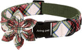 ARING PET Christmas Dog Collar, Cute Xmas Red Green Plaid Detachable Flower Pet Collar with Metal Buckle for Puppy Small Medium Large Boy Girl Dog-L