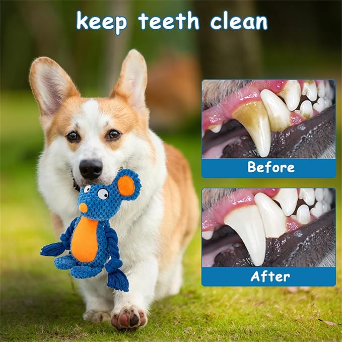 Plush Dog Chew Toys,Squeaky Dog Toys for Aggressive Chewers, Stuffed Animals Dog Toys for Small Medium Large Dogs to Keep Them Busy Puppy Teething Toys（Mouse）