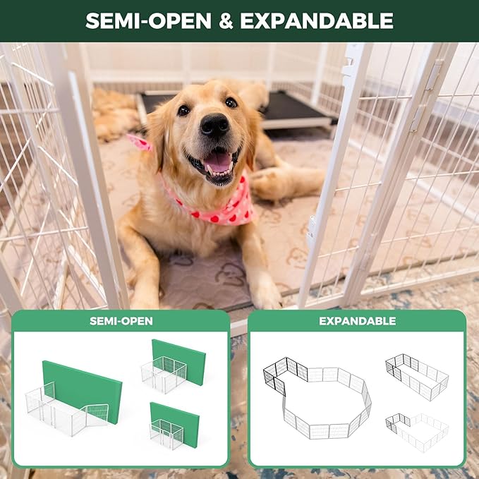 FXW Homeplus Unleashed Indoor Dog Playpen - Stress-Free and Safe Play, Heavy Duty 32 Inch 32 Panels Dog Pen for Small and Medium Dogs, White│Patented