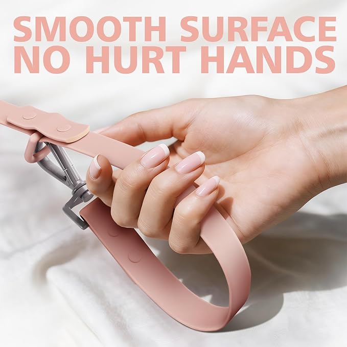 Waterproof Dog Leash, Easy to Clean, Pink PVC Leash with Multifunctional Dual Hooks, Adjustable 3ft-6ft for Walking, Heel Training, Swimming (Blush Pink)