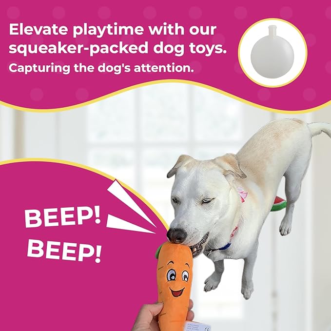 Glow Pups Dog Toys, 2 Pack Plush Puppy Toys with Squeaker, Durable Carrot and Broccoli Food Shaped Dog Toys for Medium Dogs, Promotes Mental Stimulation, Relieves Stress - Peach