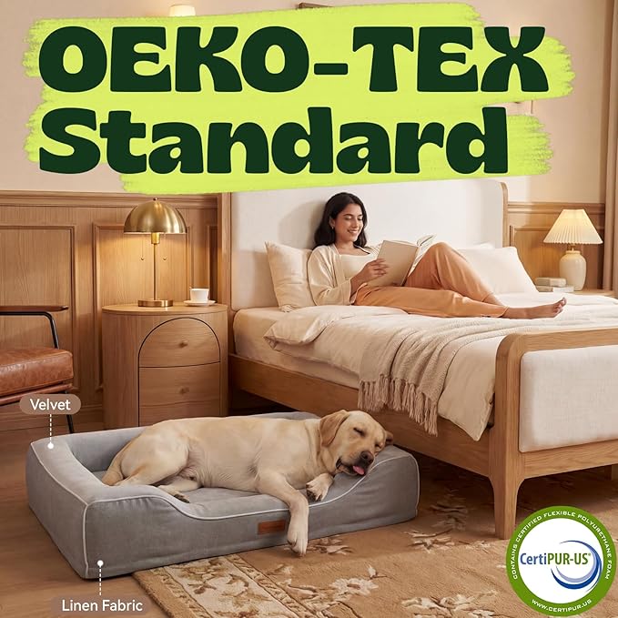 42 Inch XL Orthopedic Sofa Dog Bed for Large & Senior Dogs – Reinforced Foam Bolsters,No Collapse Support,Washable Cover,Grey