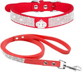 Cute Dazzling Sparkling Elegant Fancy Soft Suede Leather Bling Rhinestone Crystal Jeweled Pet Cat Dog Puppy Collar Dog Leash Combo Set (S(Neck 10-12.5"), Red-4)